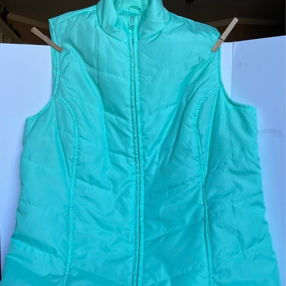 Kim Rogers Teal Puffer Vest Zip Up Size Small